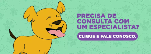 Ilustração de cachorro com língua de fora e chamada para consulta veterinária.