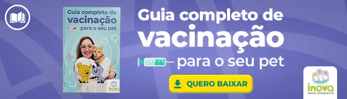 Banner do Inova Hospital Veterinário 24h divulga “Guia completo de vacinação para o seu pet”, com capa de e-book, ícone de seringa e botão “Quero baixar”.