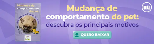 Banner informativo da Inova Hospital Veterinário 24h divulgando material educativo sobre mudanças de comportamento em pets, com imagem de um cão da raça pug e chamada para download do conteúdo. A arte destaca a observação de alterações comportamentais que podem indicar problemas de saúde, incluindo possíveis casos de intoxicação.
