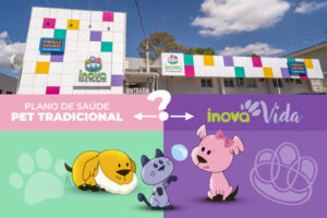 Fachada do Inova Hospital Veterinário 24h, destaque em Sorocaba com plano de saúde pet, prédio moderno e logotipo iluminado.