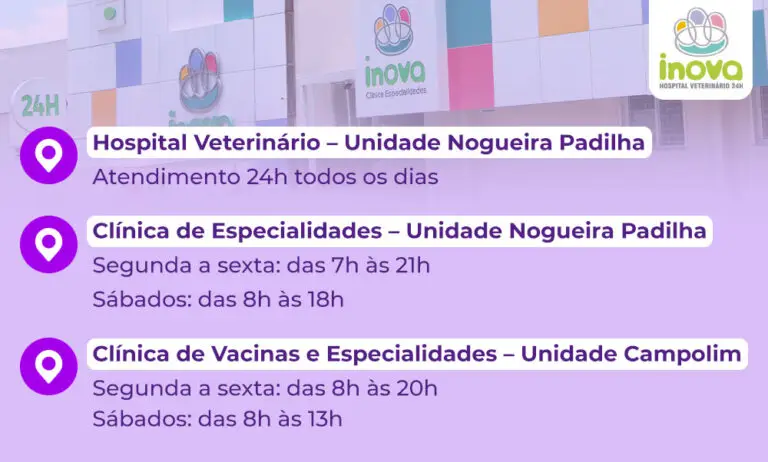 Unidades e horários do Hospital Veterinário Inova em Sorocaba com atendimento 24h e clínicas especializadas.